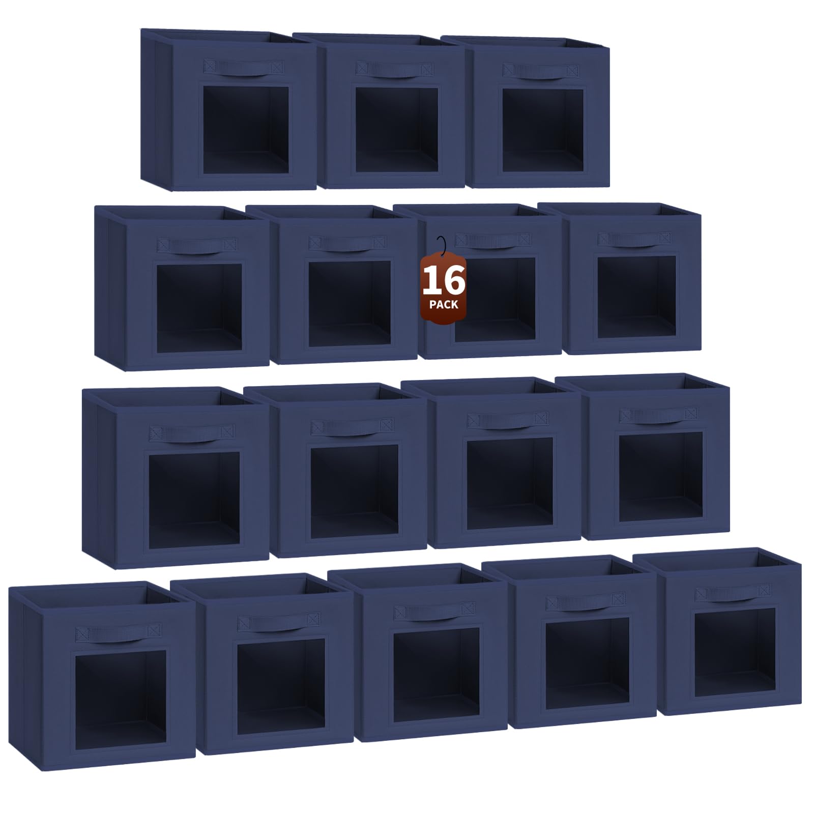 Homsorout Storage Cube 11 Inch - Cube Storage Bins with Window, Closet Storage Baskets with Handle, Fabric Bins for Closet, Shelves, Toys, Clothes, Set of 6, Grey