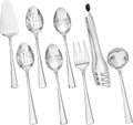 KINGSTONE 8 Piece Serving Utensils Set, 18/10 Stainless Steel Serving Utensils, Slotted Spoon, Serving Spoon, Fork, Tong, Soup Ladle, Cake Server for Buffet, Parties, Kitchen