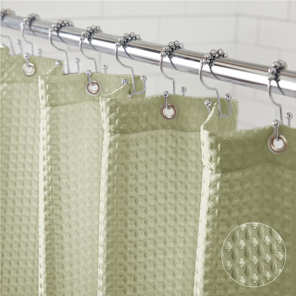GORILLA GRIP Waffle Shower Curtain, Thick Weighted Fabric, Wrinkle and Rust Resistant, Classic Hotel Quality Design, Heavy Duty Long Curtains for Bathroom Showers, Bath Tubs, Machine Wash, 72x72 White