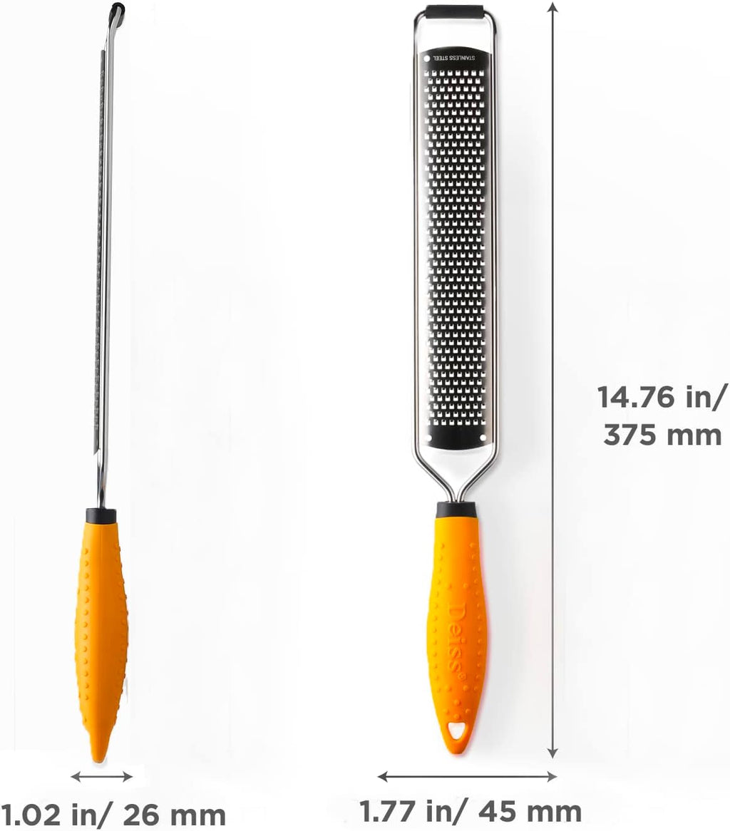 Deiss PRO Lemon Zester & Heavy Duty Cheese Grater & Vegetable Grater - Parmesan Cheese Lemon, Garlic, Nutmeg, Chocolate, Fruits, Vegetables, Ginger Grater - Cheese Shredder & Stainless Steel Grater