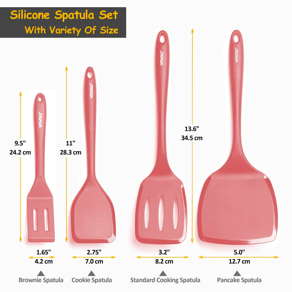 Silicone Spatula Set, 600°F Heat Resistant Silicone Spatula Turner Flipper for Cooking, Non Stick and Non Scratch Kitchen Utensils for Eggs & Pancakes, 4 Pack, Black