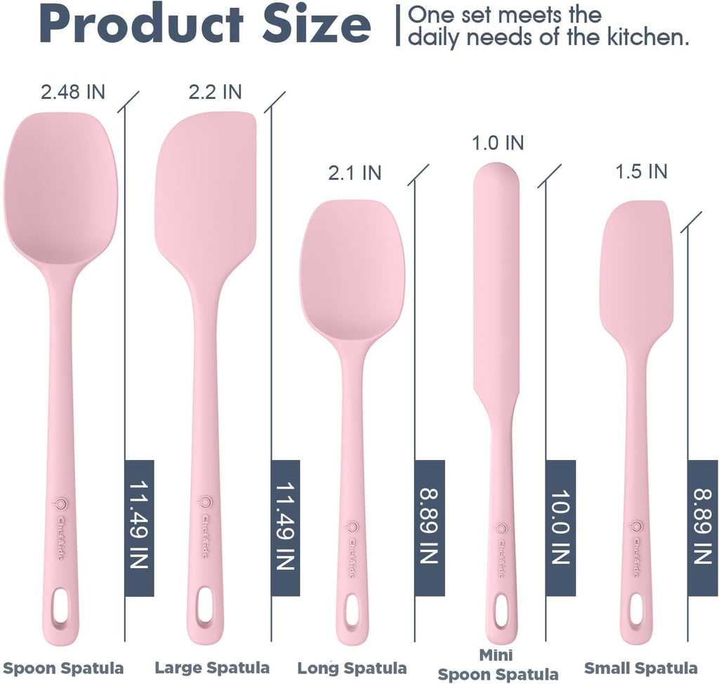 5 Pieces Silicone Spatula Set, Food Grade Rubber Spatula, Upgrade Strong Handle with Ergonomic Grip, Heat Resistant Up to 600°F for Nonstick Cookware, Cooking