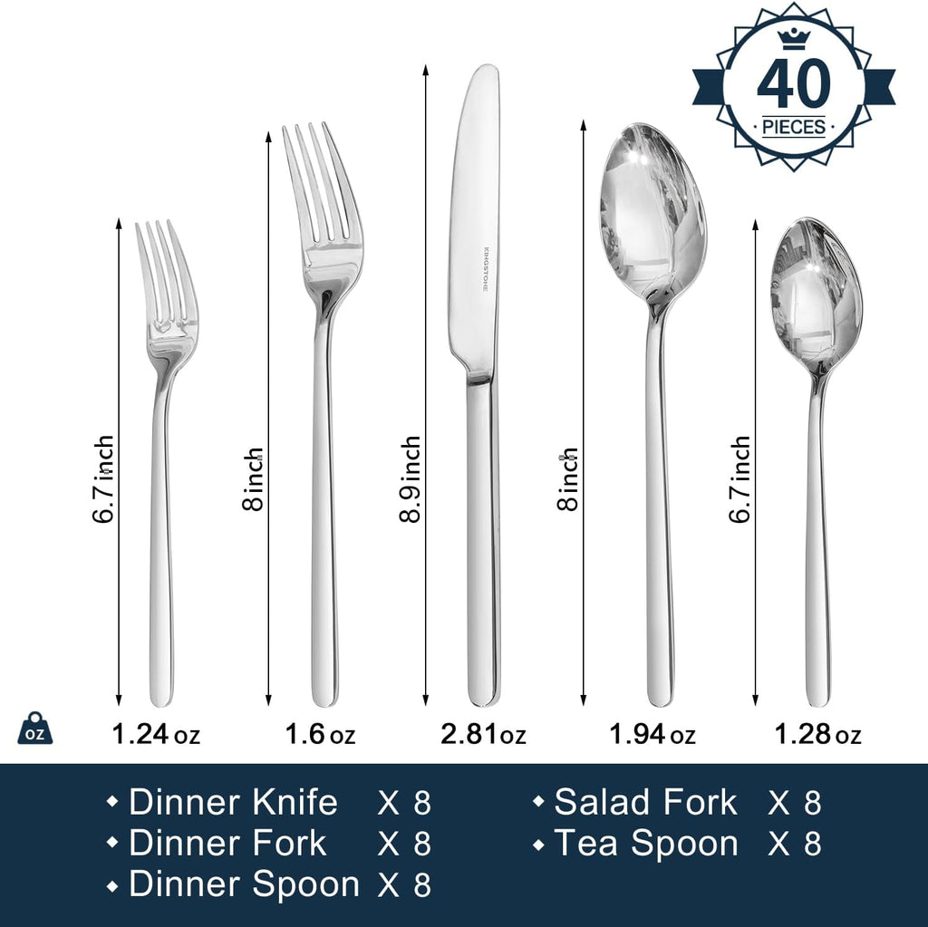 KINGSTONE 40 Piece Silverware Set and 14-Piece Knife Block Set