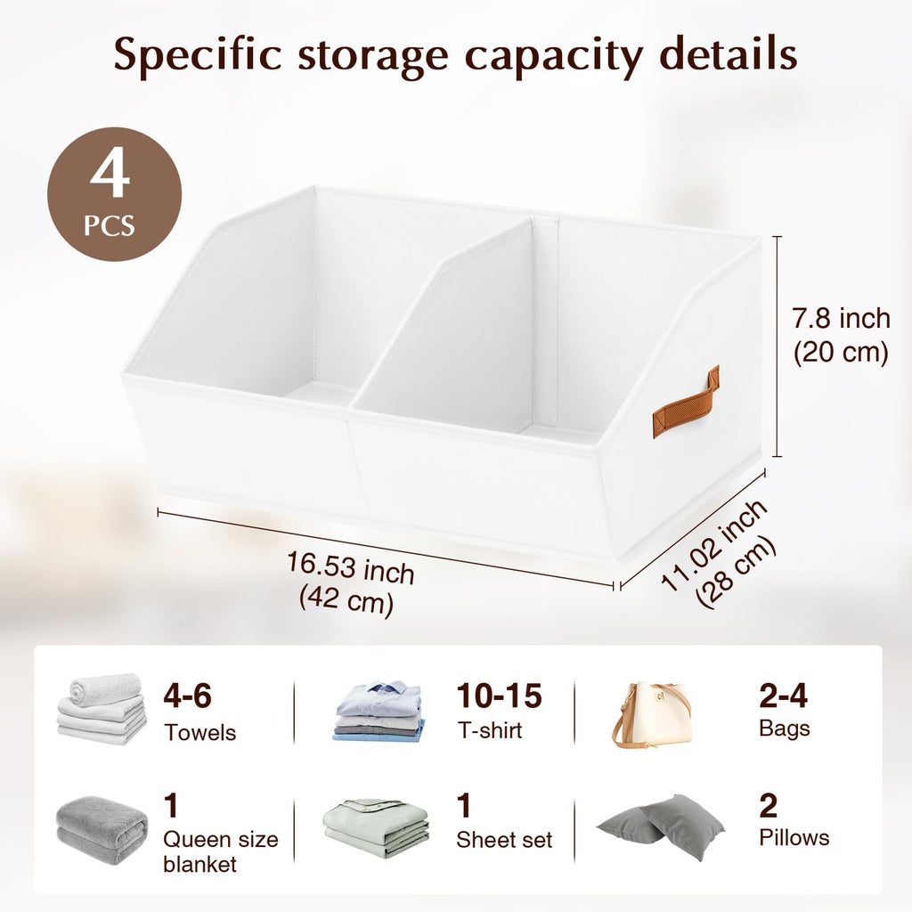 Homsorout Closet Organizers and Storage Bins - 8 Pack Collapsible Divided Trapezoidal Cube Storage Bins Baskets with Orange Handle for Organizing Clothes Blankets, Toys, Books, Towels(Beige)
