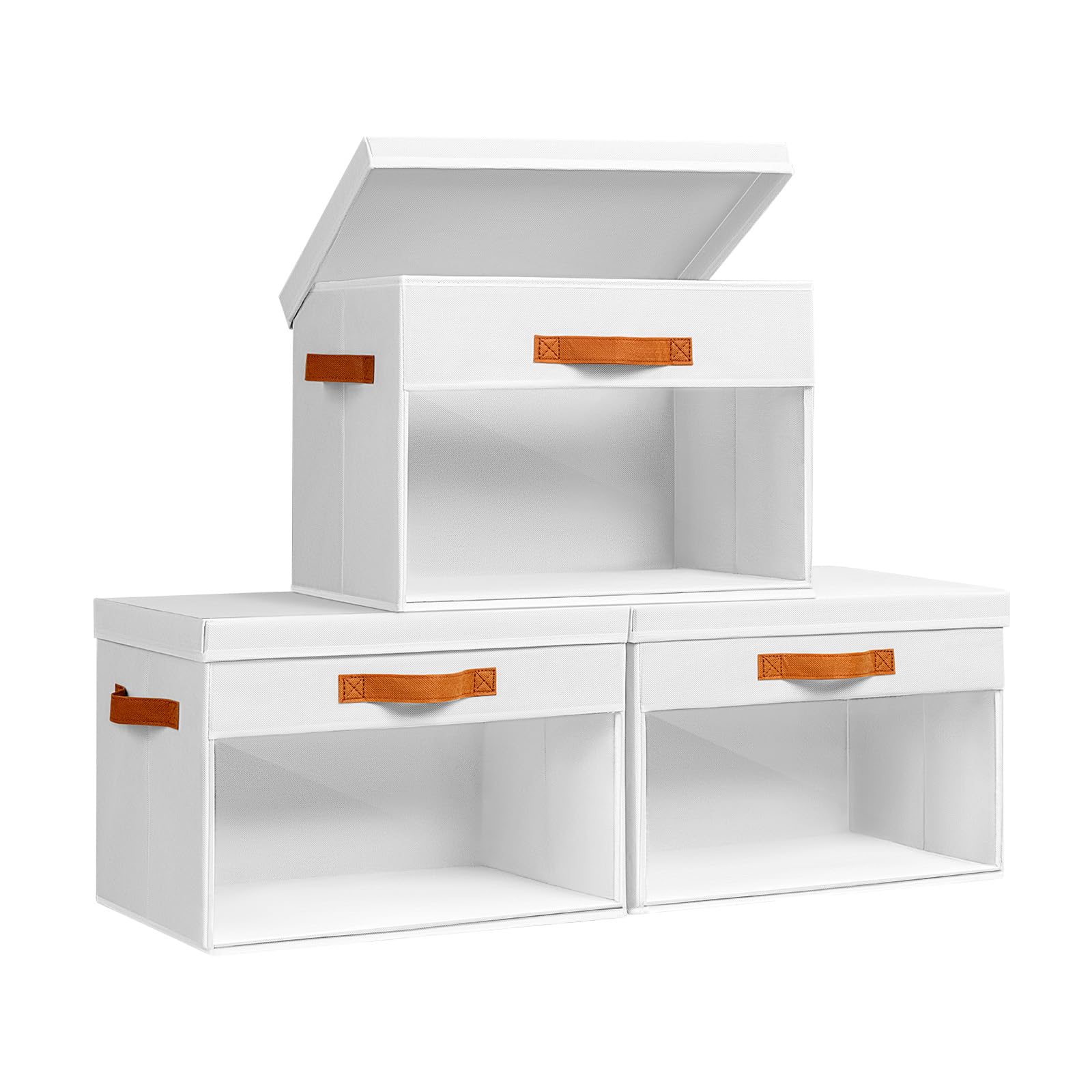 Homsorout Large Storage Bins with Lids - 4 Pack Foldable Decorative Organizers with Clear Windows & Handles, Cube Storage Organizers for Clothes, Blankets, Sweaters, Sheets, Beige