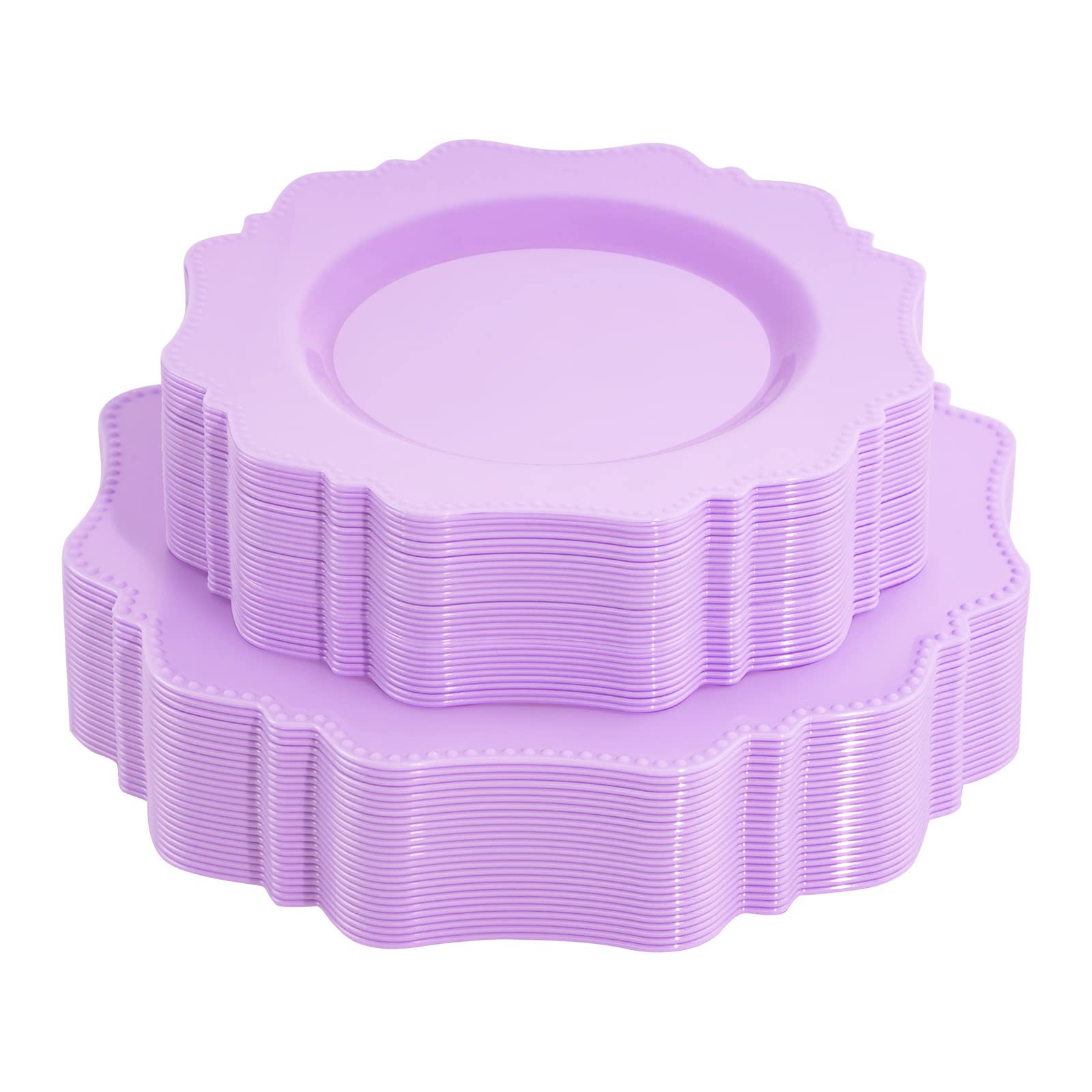 COLOSUS 60PCS White Plastic Plates for 30 guests-Fancy Plastic Beaded Plates,Plastic Plates for Party, Elegant White plates,Include 30 PCS 10.5" Dinner plates & 30PCS 8.25" Dessert plates for easter