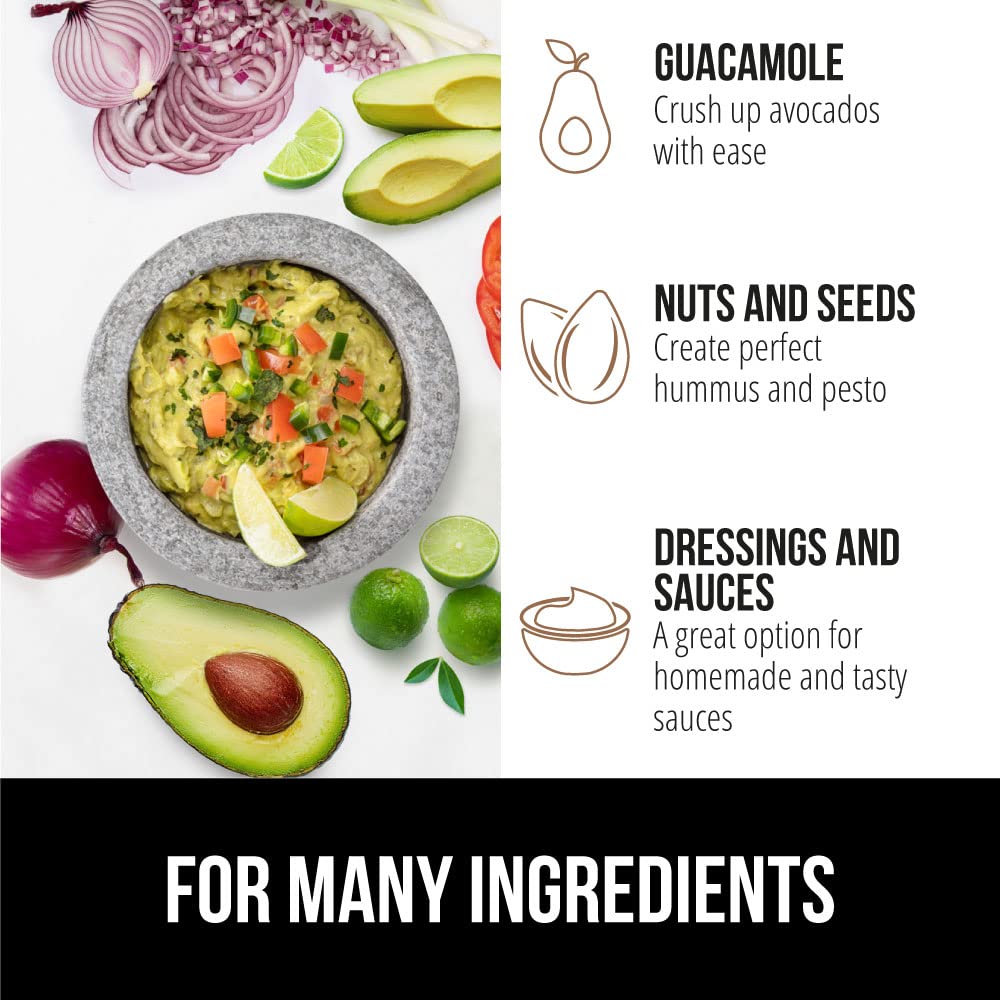 GORILLA GRIP Heavy Duty Mortar and Pestle Set with Slip Resistant Base, 100% Granite Stone Molcajete Guacamole Bowl, Grind Seeds, Garlic, Herb, Kitchen Muddler, Essentials for Chefs, 1.5 Cup Gray