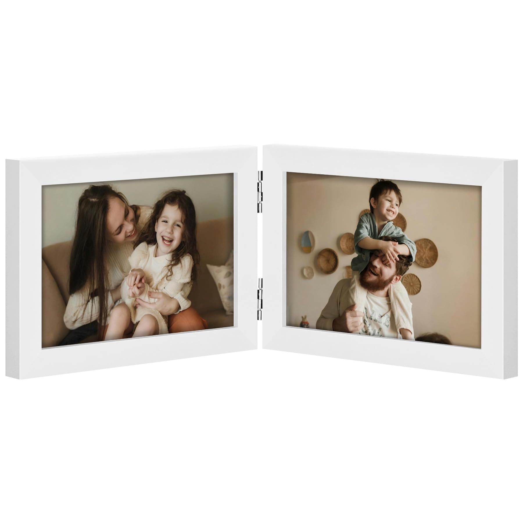 decorUhome Double 4x6 Picture Frame Vertical, Engineered Wood Bifold Photo Frame with Plexiglass for Tabletop Display, 4x6, Black