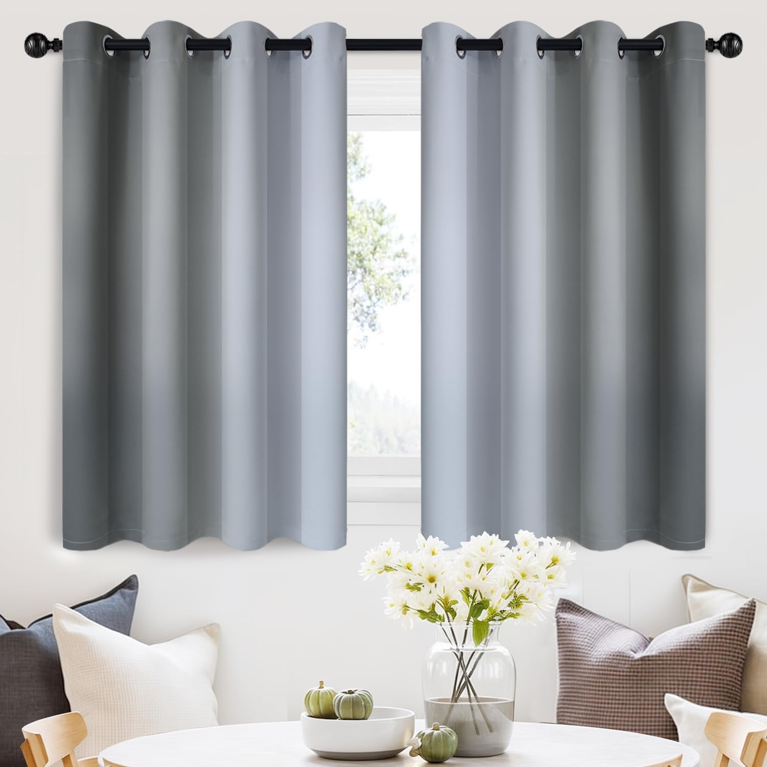SimpleHome Ombre Room Darkening Curtains for Bedroom, Gradient Black to Grey White Light Blocking Thermal Insulated Grommet Window Curtain/Drapes for Living Room,2 Panels, 52x84 inches Length