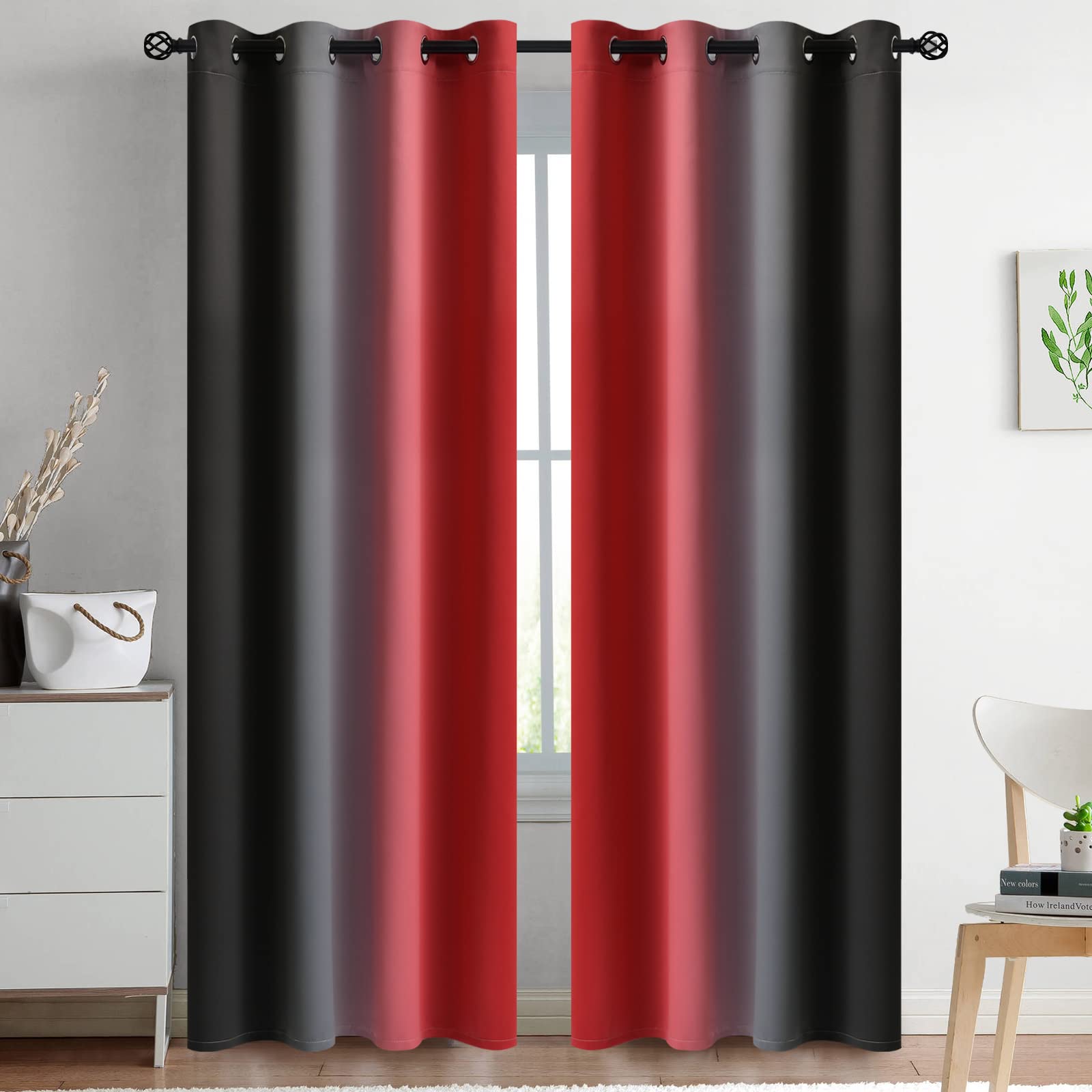 Yakamok Blue and Greyish White Ombre Curtains, Room Darkening Gradient Color Curtains for Bedroom, Light Blocking Thermal Insulated Window Drapes for Living Room(2 Panels, 52x84 Inch)