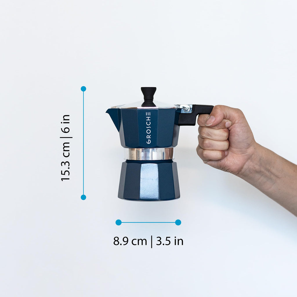 GROSCHE Milano Moka pot, Stovetop Espresso maker, Greca Coffee Maker, Stovetop coffee maker and espresso maker percolator (Grey, 6 cup)