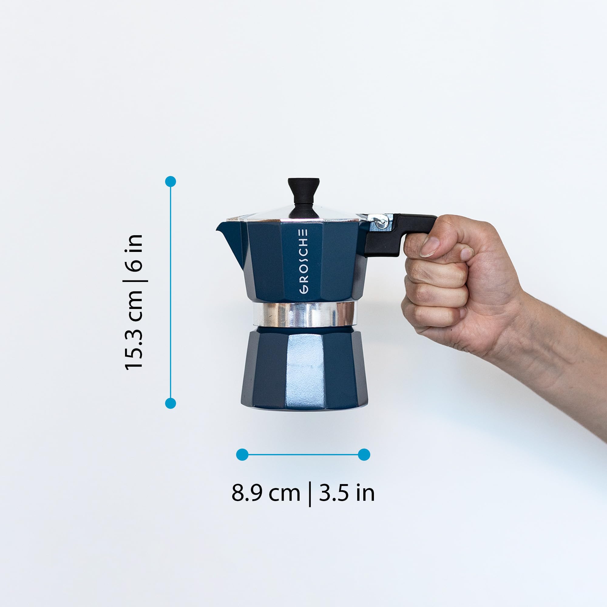 GROSCHE Milano Moka pot, Stovetop Espresso maker, Greca Coffee Maker, Stovetop coffee maker and espresso maker percolator (Grey, 6 cup)