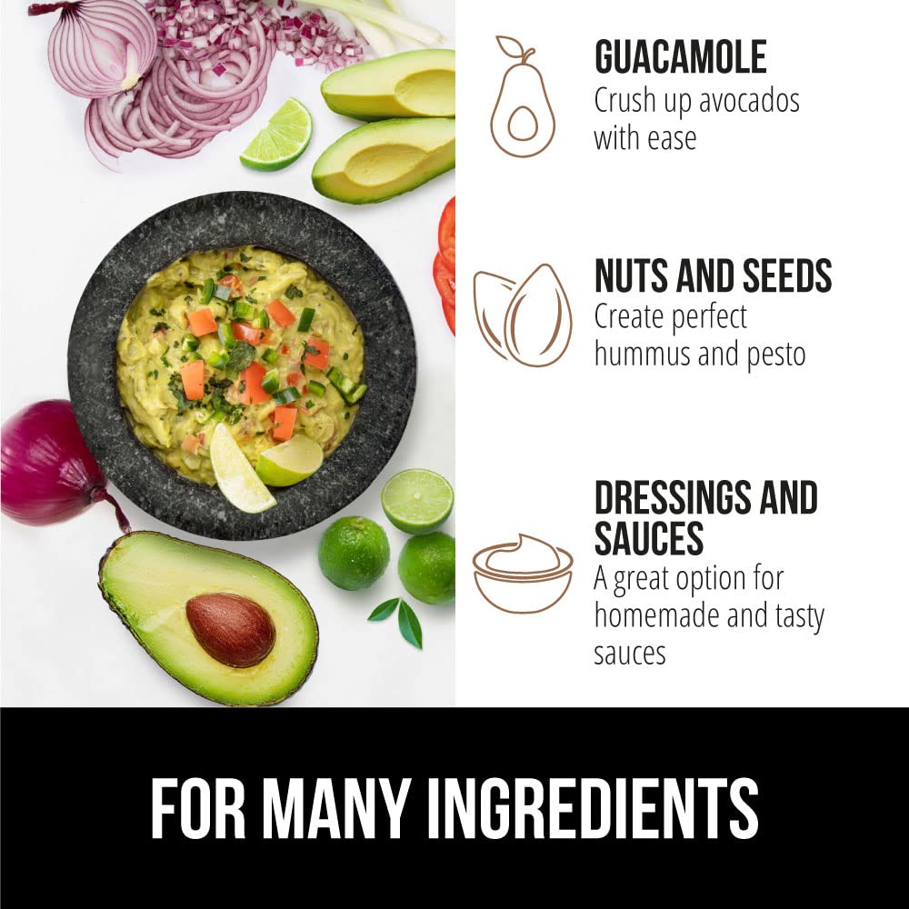 GORILLA GRIP Heavy Duty Mortar and Pestle Set with Slip Resistant Base, 100% Granite Stone Molcajete Guacamole Bowl, Grind Seeds, Garlic, Herb, Kitchen Muddler, Essentials for Chefs, 1.5 Cup Gray