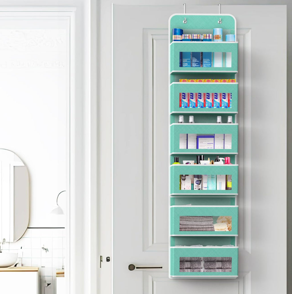 Simple Houseware 6 Clear Window Pocket Over Closet Door Storage Hanging Organizer for Bedroom, Bathroom, Pantry, Beige