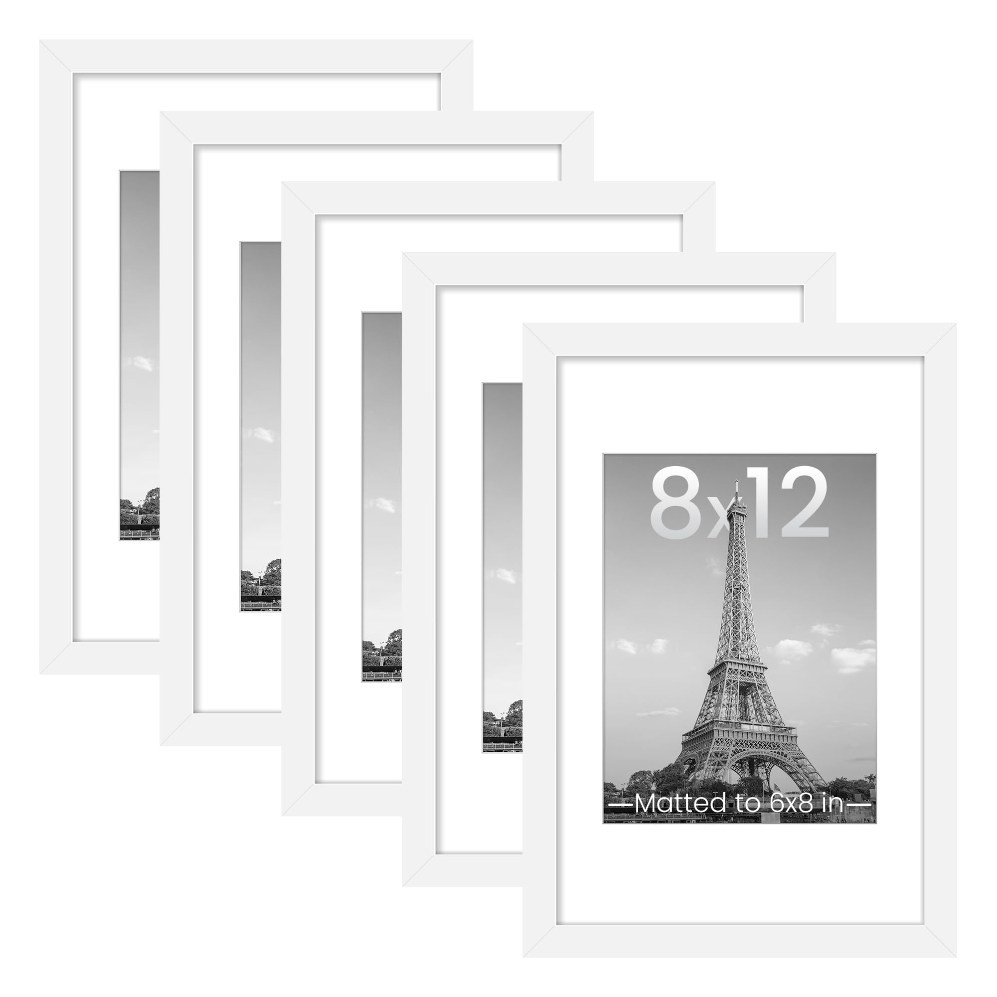 upsimples 8x10 Picture Frame Set of 5, Display Pictures 5x7 with Mat or 8 x 10 Without, Wall Gallery Photo Frames, Black