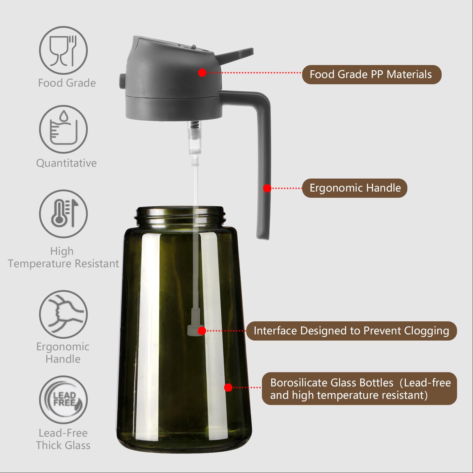 SWEET VIEW Olive Oil Dispenser and Oil Sprayer – 16oz/470ml Glass Light-Proof Oil Pourer for Kitchen, Air Fryer, Cooking, Salad, and BBQ
