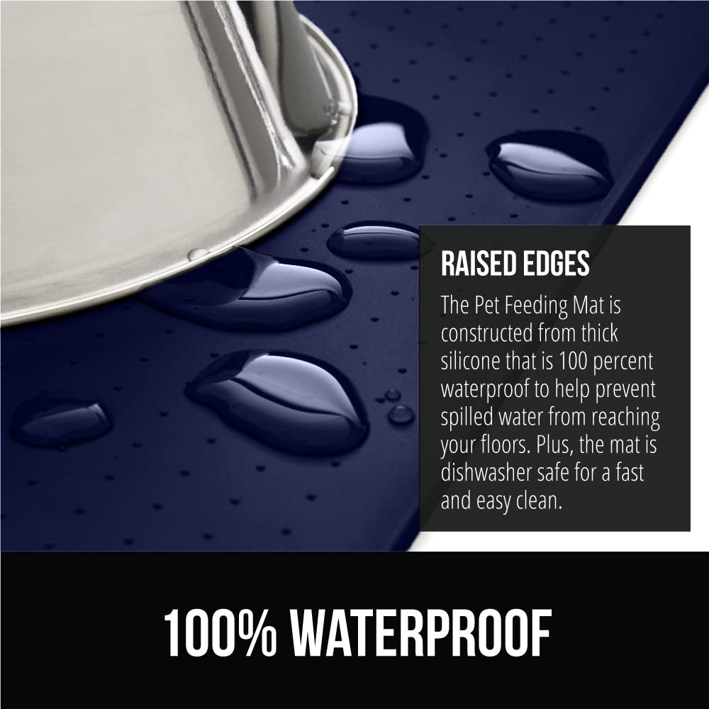 GORILLA GRIP 100% Waterproof Raised Edge BPA Free Silicone Pet Feeding Mat, Dog Cat Food Mats Contain Spills Protects Floors, Placemats for Cats and Dogs Water Bowl, Pets Accessories 18.5x11.5 Gray