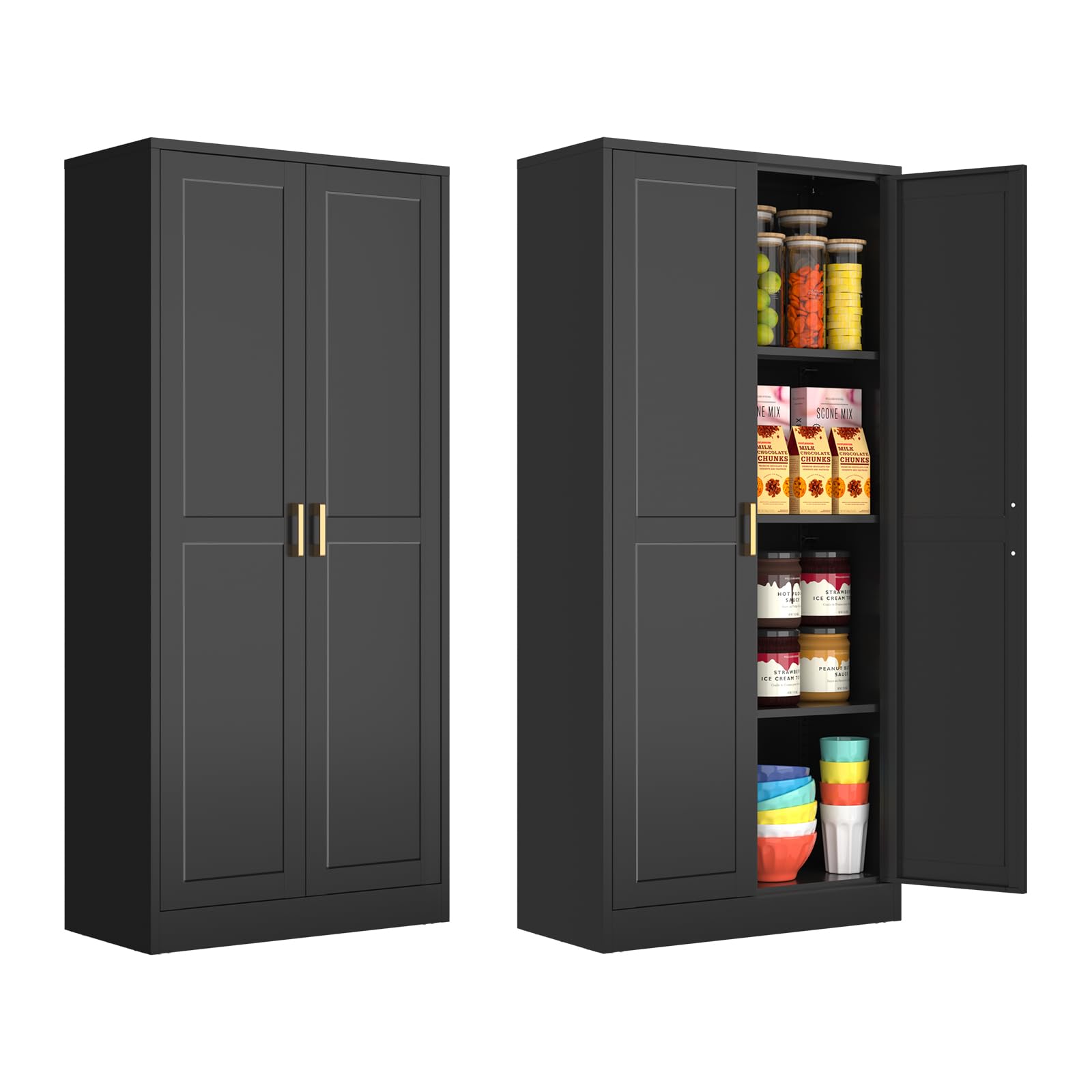 Polup White Kitchen Pantry Cabinet, 71 Inch Tall Metal Storage Cabinet with Doors and Shelves, Pantry Cabinets for Kitchen Storage, Freestanding Cupboard for Living, Dining Room, Assemble Required