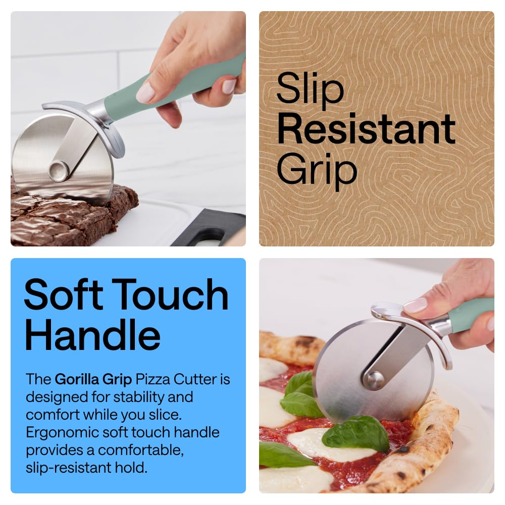 GORILLA GRIP BPA-Free Large Pizza Cutter Wheel, 9 Inch, Sharp Stainless Steel Blade, Slip Resistant Handle with Thumb Guard Protection, Slice Thick or Thin Pizzas, Pie, Pastries in Seconds, Black