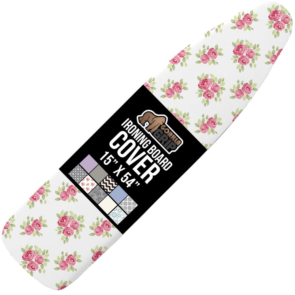 GORILLA GRIP The Original Ironing Board Cover and Pad, Silicone Coating, Thick Scorch Resistant Padding, Heavy Duty Iron Covers Standard Boards, Hook and Loop Fastener Strap, Silver, 15x54