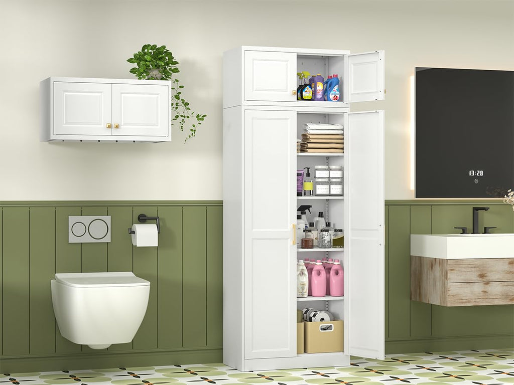 Polup White Kitchen Pantry Cabinet, 71 Inch Tall Metal Storage Cabinet with Doors and Shelves, Pantry Cabinets for Kitchen Storage, Freestanding Cupboard for Living, Dining Room, Assemble Required