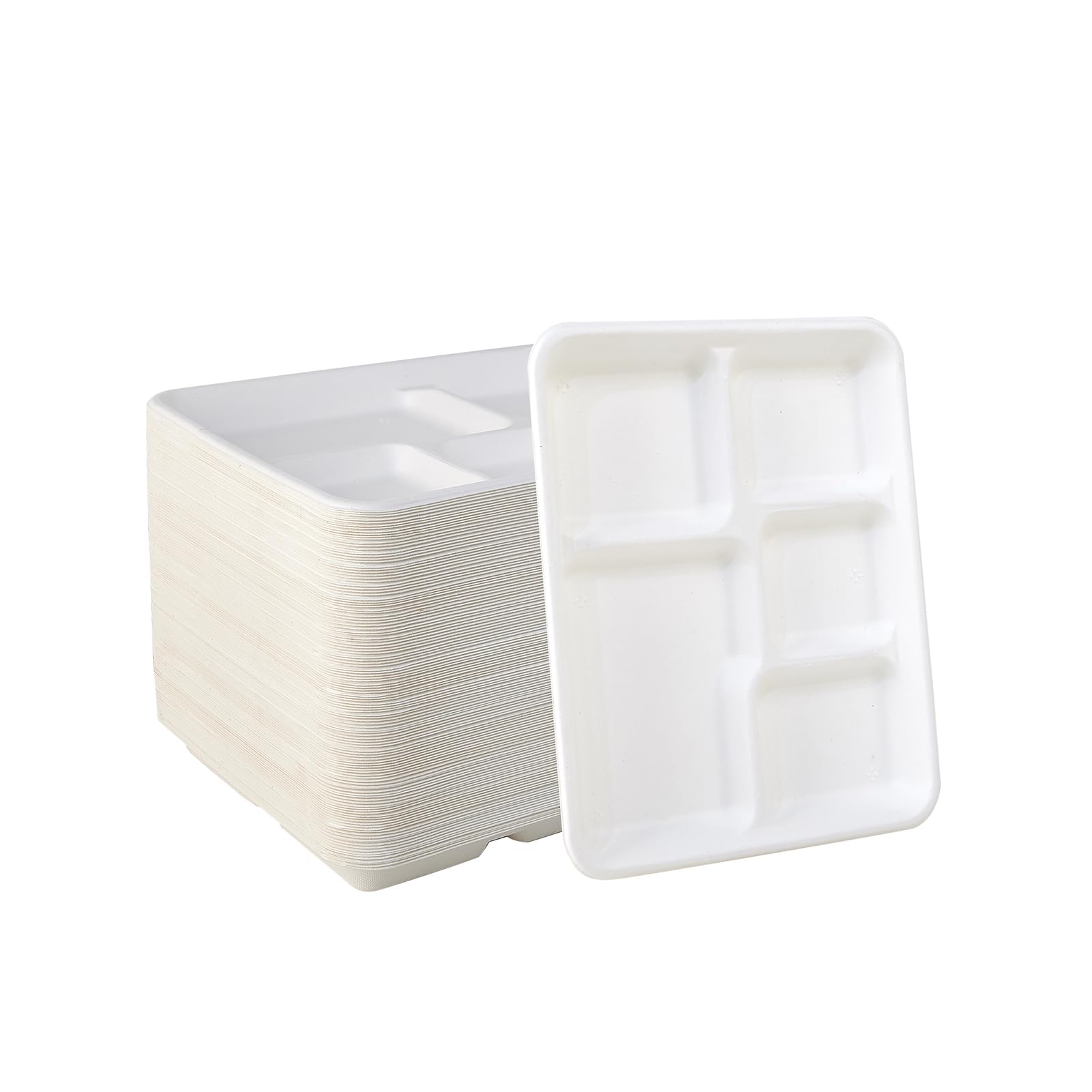 Vplus 100% Compostable 6 Compartment Plates, 90 Pack Compartment Paper Plate, 12.5x8.6 inch Disposable School Lunch Trays, Eco-Friendly Bagasse Plates for School Lunch, Buffet, and Party