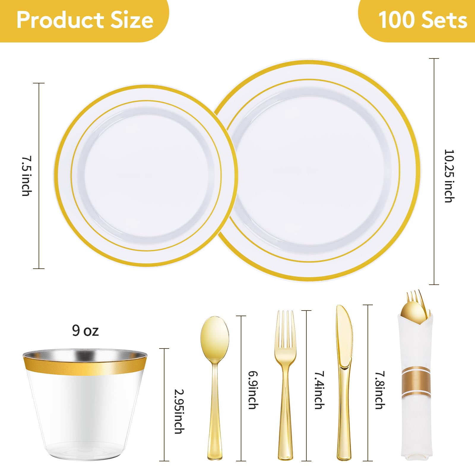 Goodluck 350 Piece Silver Plastic Dinnerware Set for 50 Guests, Fancy Disposable Plates for Party, Include: 50 Dinner Plates, 50 Dessert Plates, 50 Pre Rolled Napkins with Silver Silverware, 50 Cups
