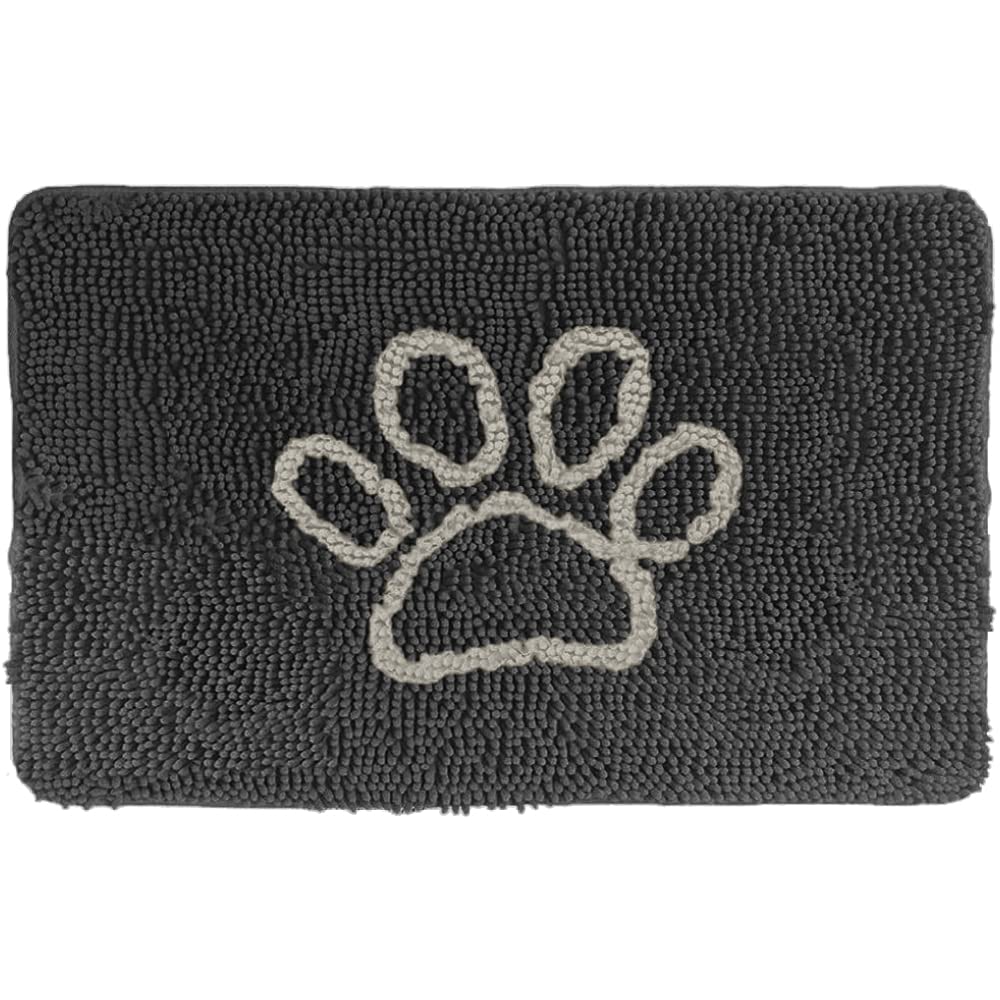 GORILLA GRIP SoakSTOPPER Dog Door Mat, Machine Washable Rug Absorbent Doormat Captures Moisture Mud Dirt, Quick Dry Soft Chenille Entryway Rugs Indoor Entrance Mats for Dog Paws, 24x17 Grey