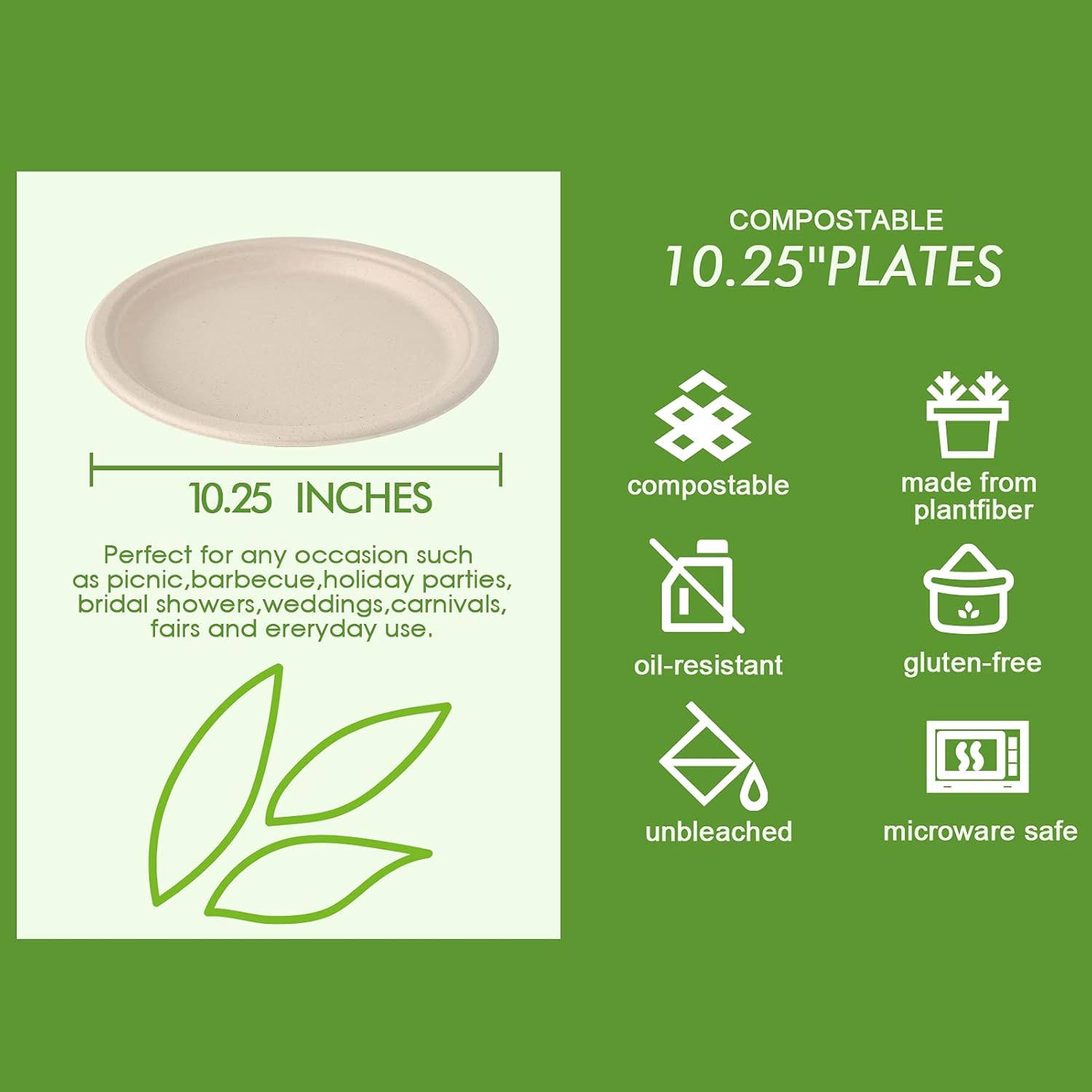 Vplus 150 Pack Compostable Disposable Paper Plates 10 inch and 180 Pack 16 OZ Paper Bowls
