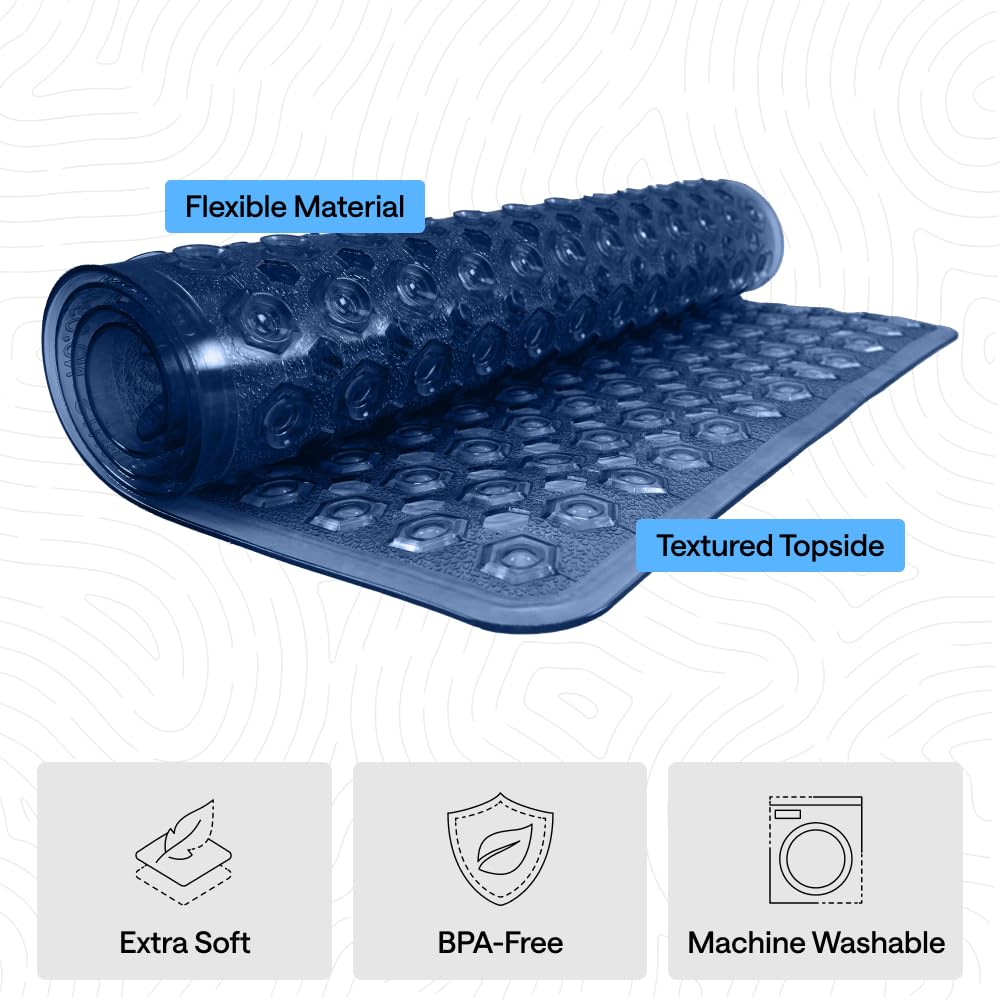 GORILLA GRIP Patented Bath Tub Shower Mat, Machine Washable Bathtub Floor Liner Mats, Suction Cups and Drain Holes to Keep Tubs Clean, Soft on Feet, Bathroom Essentials, 35x16 Inch, Clear