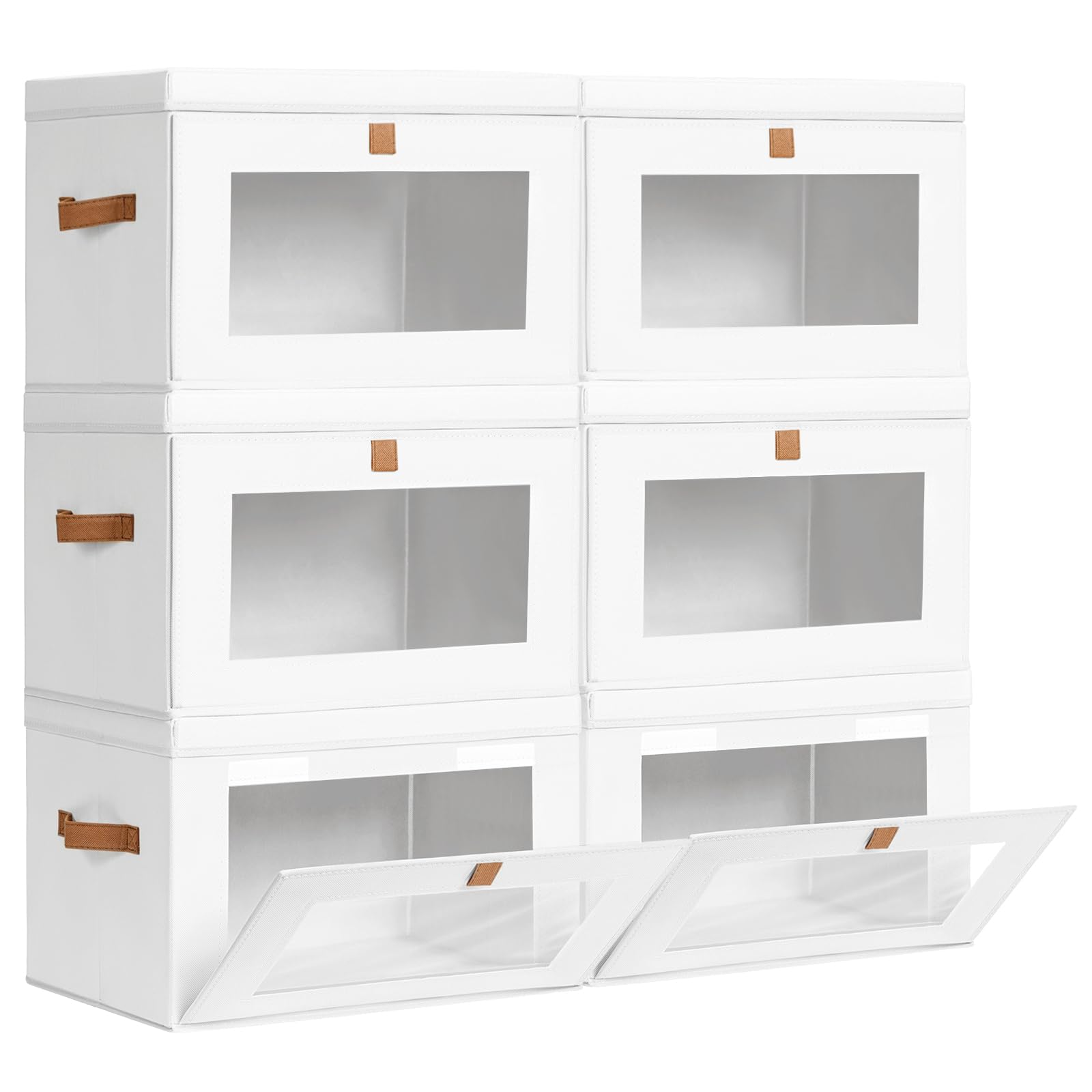 Homsorout Large Closet Storage Organizer - Clothes Storage Bins with Handles & Window, Collapsible Decorative Boxes with Lids, Fabric Containers for Living Room, Dorm, 2 Pack, Beige