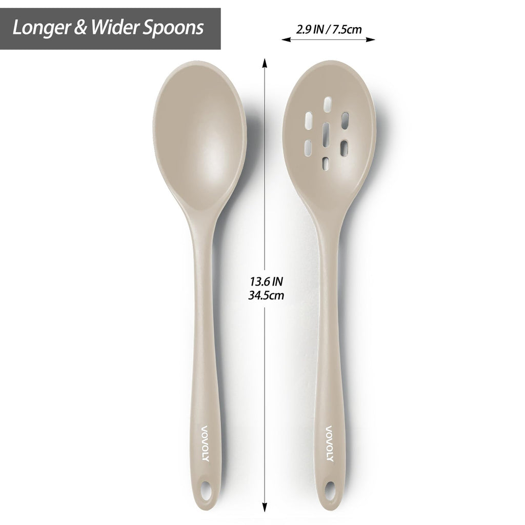 Silicone Spoons for Cooking - Extra Large Kitchen Spoons for Mixing, Serving, & Stirring - 600°F Heat-Resistant Non Stick Utensils Ladle & Skimmer- Dishwasher Safe, Black