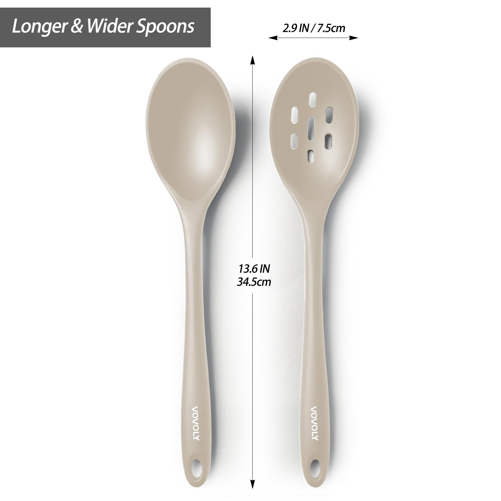 Silicone Spoons for Cooking - Extra Large Kitchen Spoons for Mixing, Serving, & Stirring - 600°F Heat-Resistant Non Stick Utensils Ladle & Skimmer- Dishwasher Safe, Black