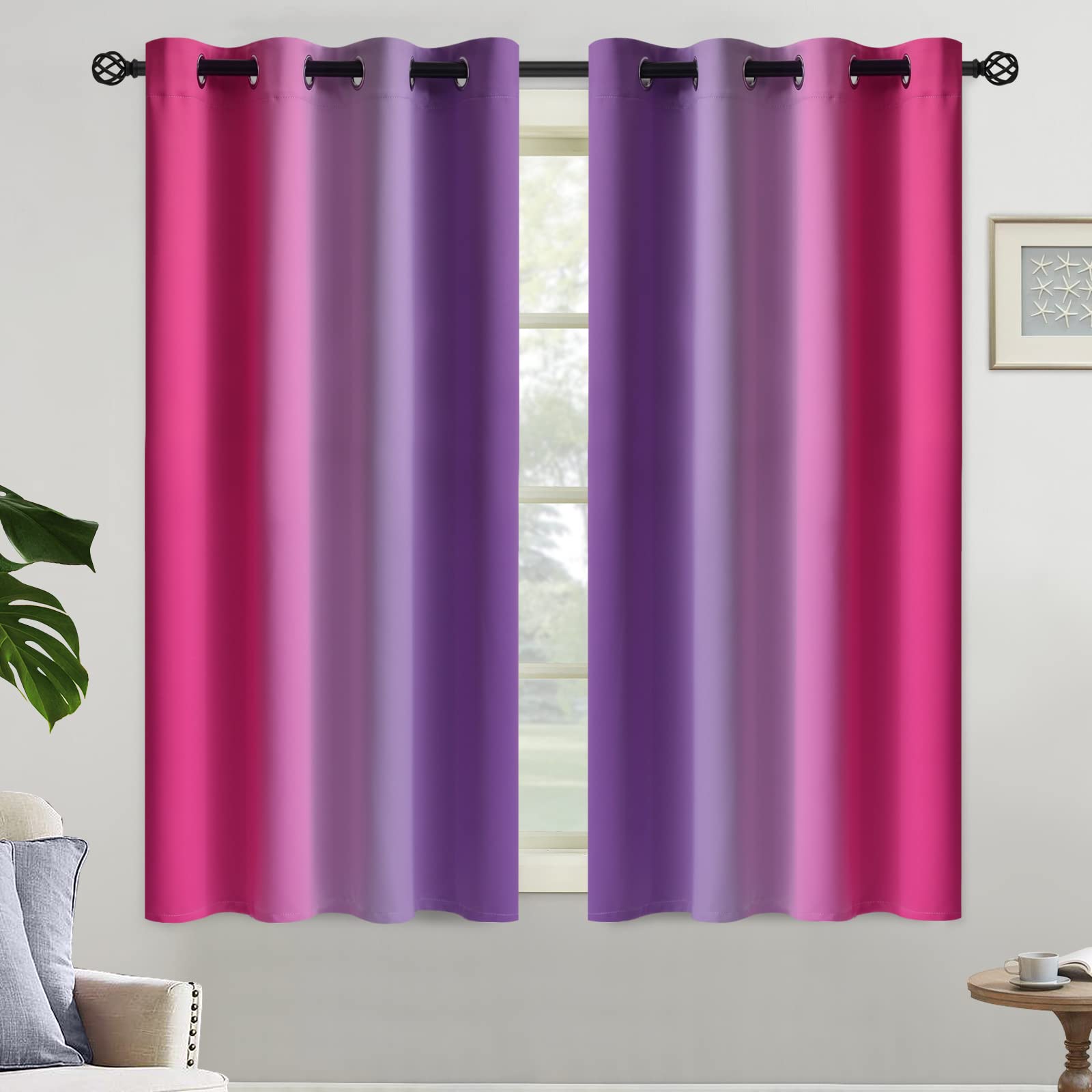 Yakamok Blue and Greyish White Ombre Curtains, Room Darkening Gradient Color Curtains for Bedroom, Light Blocking Thermal Insulated Window Drapes for Living Room(2 Panels, 52x84 Inch)