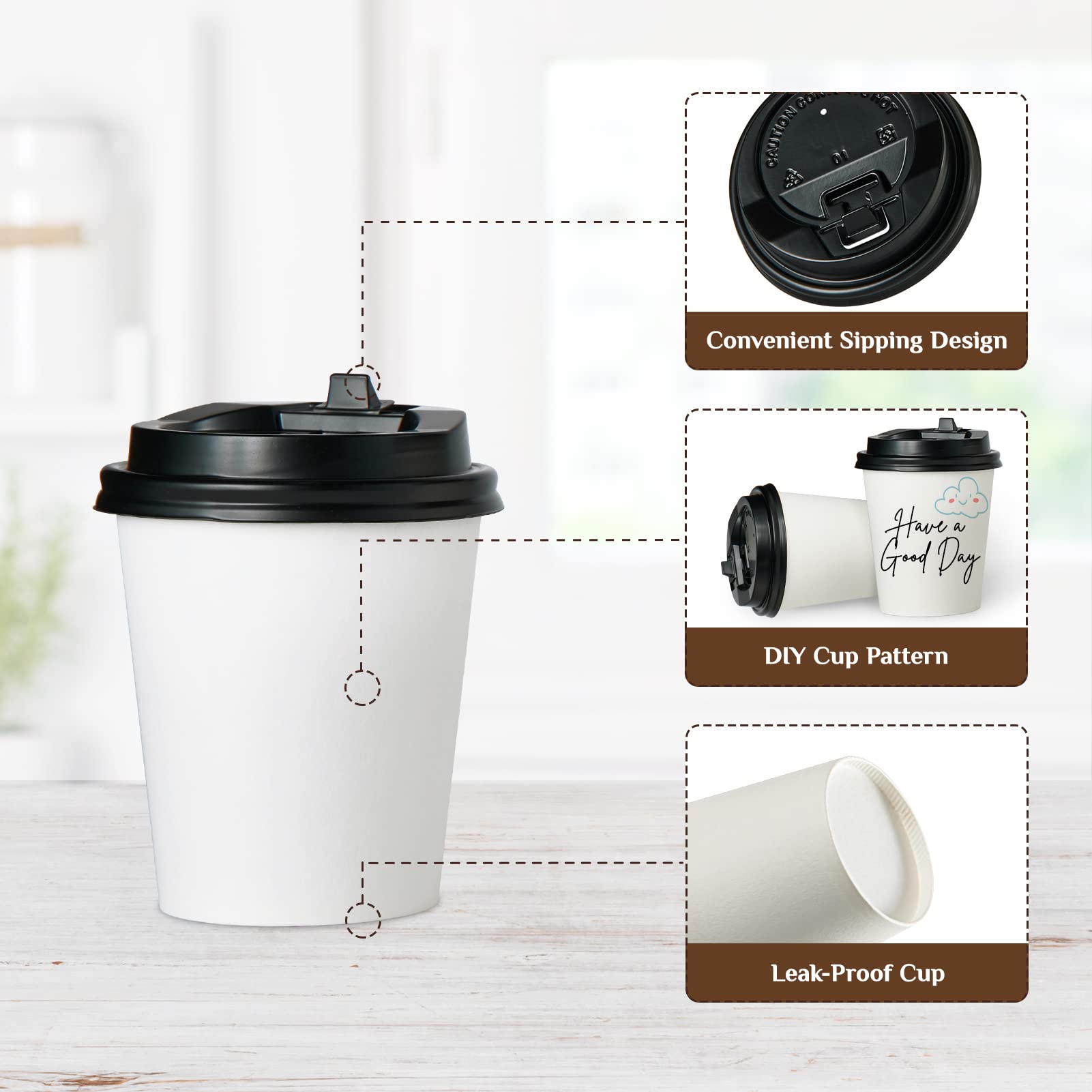 Vplus 500 Pack 12 OZ Paper Coffee Cups, Disposable 12 OZ Coffee Cups With Lids, Cold/Hot Drinking, For Home, Traveling, Stores, Office, And Events