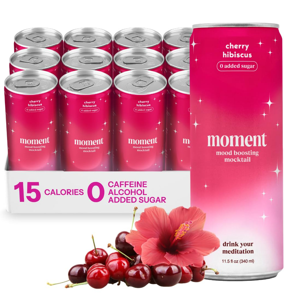 Moment Mocktails Non-Alcoholic Drinks (Shark Tank) - Calm, Clarity & Relaxation with L-Theanine & Ashwagandha - Sparkling Adaptogen Drink - 0 Sugar 0 Caffeine - 12 Pack 11.5 fl oz - Classics