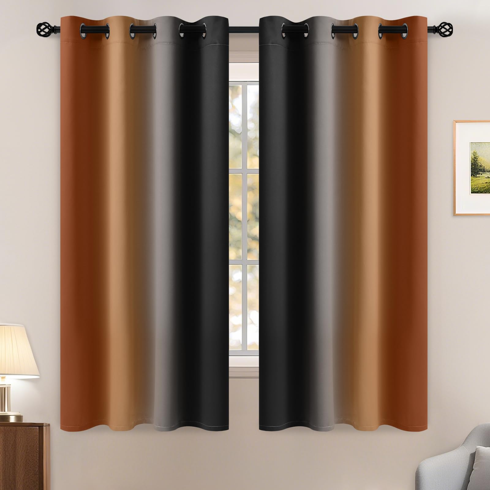 Yakamok Blue and Greyish White Ombre Curtains, Room Darkening Gradient Color Curtains for Bedroom, Light Blocking Thermal Insulated Window Drapes for Living Room(2 Panels, 52x84 Inch)
