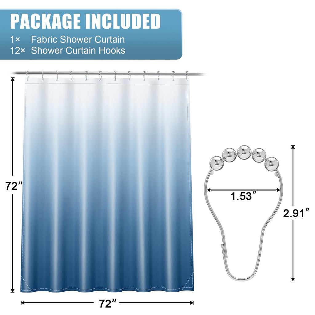 OLANLY Luxury Black and Grey Ombre Shower Curtain Sets with 12 Hooks, Waterproof and Washable Decorative Shower Curtains for Bathroom, 72x72 Inches