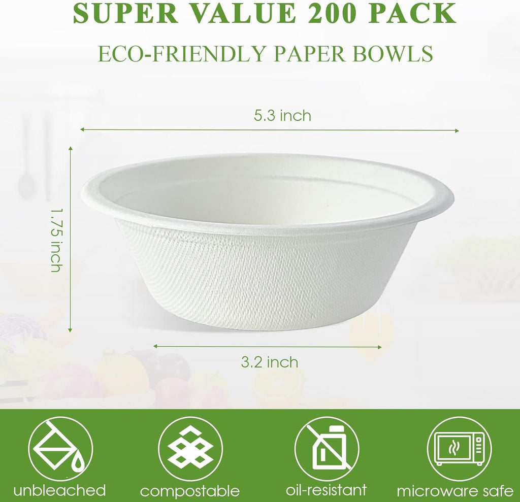 Vplus 500 Pack Compostable Disposable Paper Plates 9 inch and 200 Pack 12 OZ Paper Bowls
