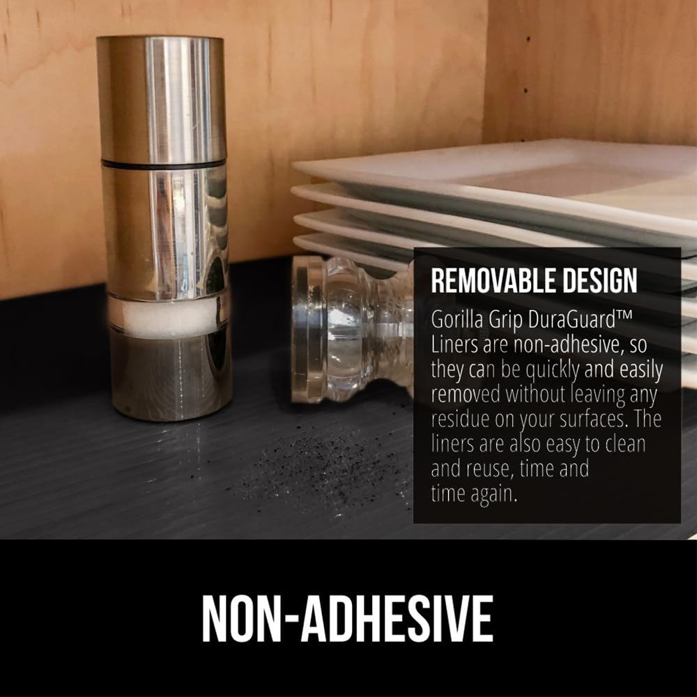 GORILLA GRIP DuraGuard Shelf Liner, Non-Adhesive Cabinet Liners for Kitchen Drawers, Shelves, Refrigerator, Pantry Storage, Bathroom Closet, Durable Waterproof BPA Free Ribbed Plastic, 12x20 Clear
