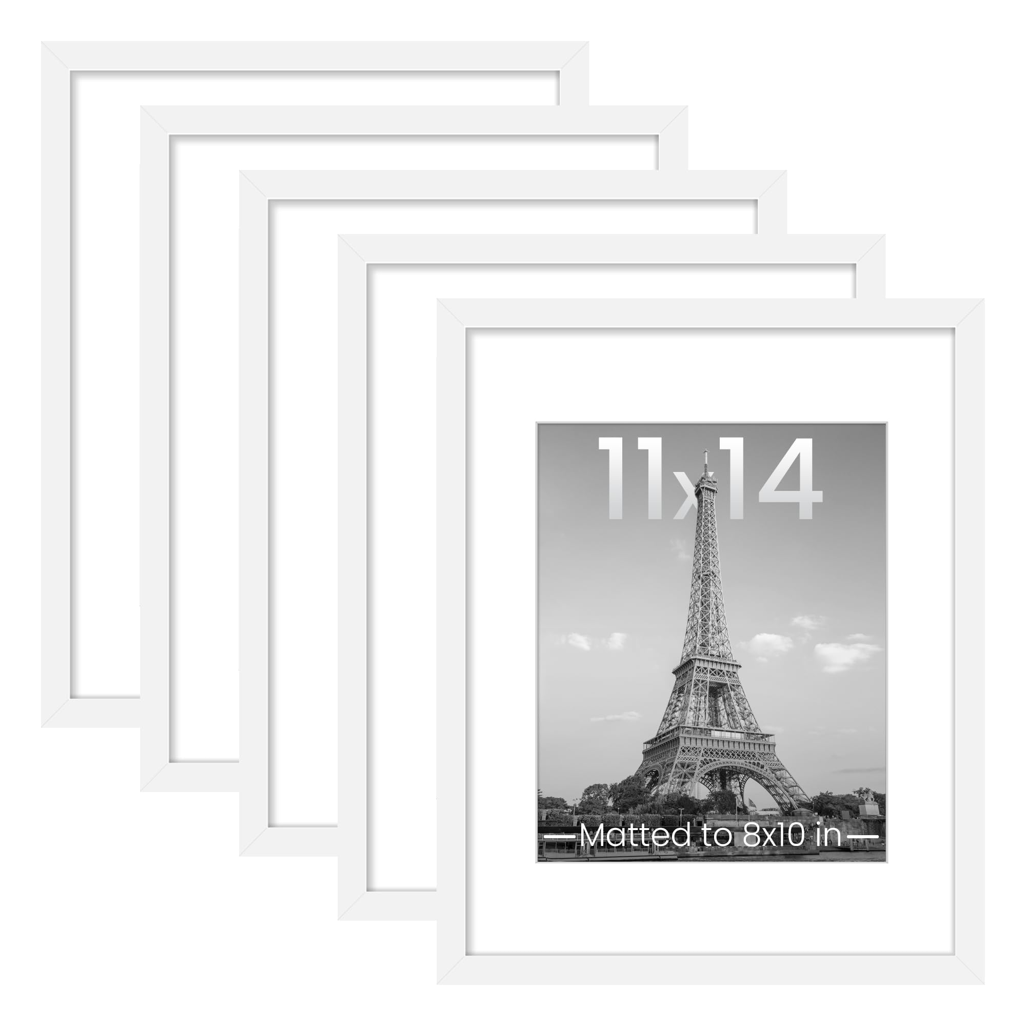 upsimples 8x10 Picture Frame Set of 5, Display Pictures 5x7 with Mat or 8 x 10 Without, Wall Gallery Photo Frames, Black