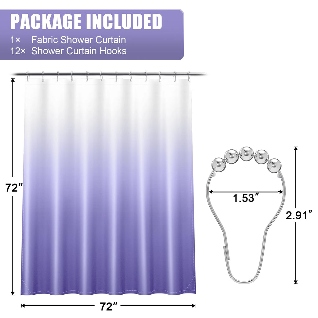 OLANLY Luxury Black and Grey Ombre Shower Curtain Sets with 12 Hooks, Waterproof and Washable Decorative Shower Curtains for Bathroom, 72x72 Inches