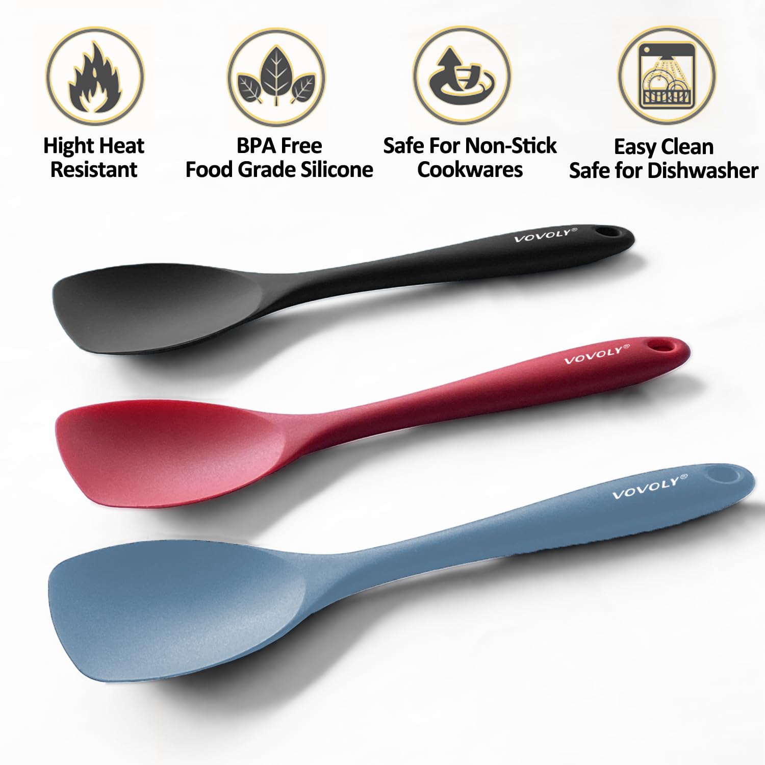 Upgrade Silicone Spatula Spoon Set,VOVOLY Heat Resistant Rubber Spoonula, Seamless Non-Stick Flexible Scrapers for Baking Mixing Tool,3 Pack,