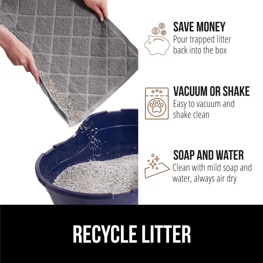 GORILLA GRIP Cat Litter Box Mat, Water Resistant, US Designed Kitty Litter Trapping Mats, Easy to Clean, Scatter Control, Less Mess and Clean Floors, Kitten Supplies for Indoor Cats, 24x17 Grey