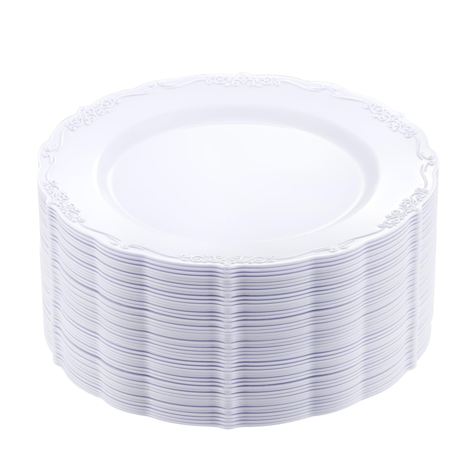 DaYammi 60PCS White Plastic Plates, Heavy Duty White Disposable Plates Premium 10inch Dinner Plates Hard Plastic Plates Disposable for Party Wedding Bridal Shower