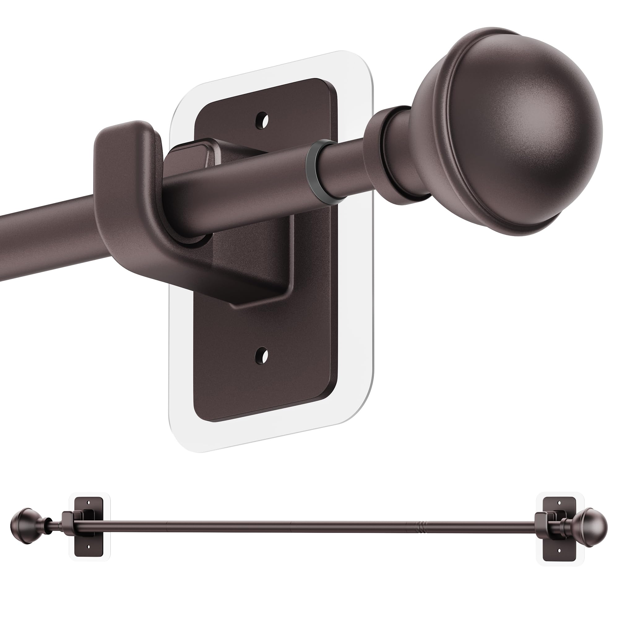ENJOYBASICS No Drill Curtain Rods for Window 28 to 47 Inches, 5/8 Inch Diameter Renter Friendly Drapery Rod with Adhesive Brackets without Drilling, Adjustable from 27 to 52 Inches, Black