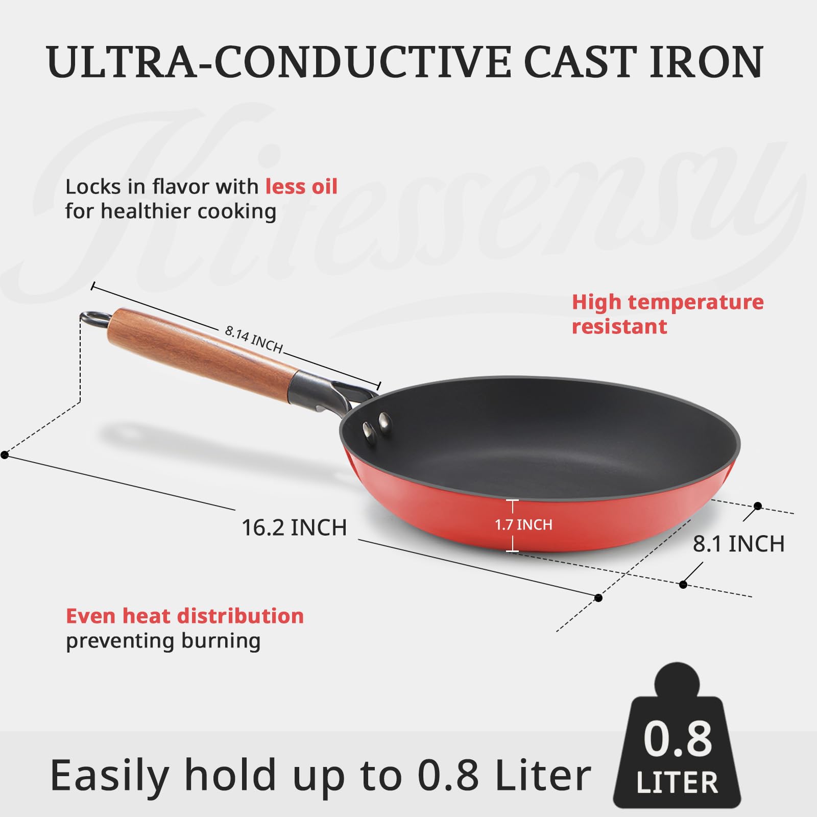 KITESSENSU Enameled Cast Iron Skillets - Non Stick Frying Pans Set with Durable Wooden Handle - 10&12 Inch Titanium Cast Iron Pans for Multi-Cooking - Pre Seasoned Cookware Set - Gradual Cobalt Blue