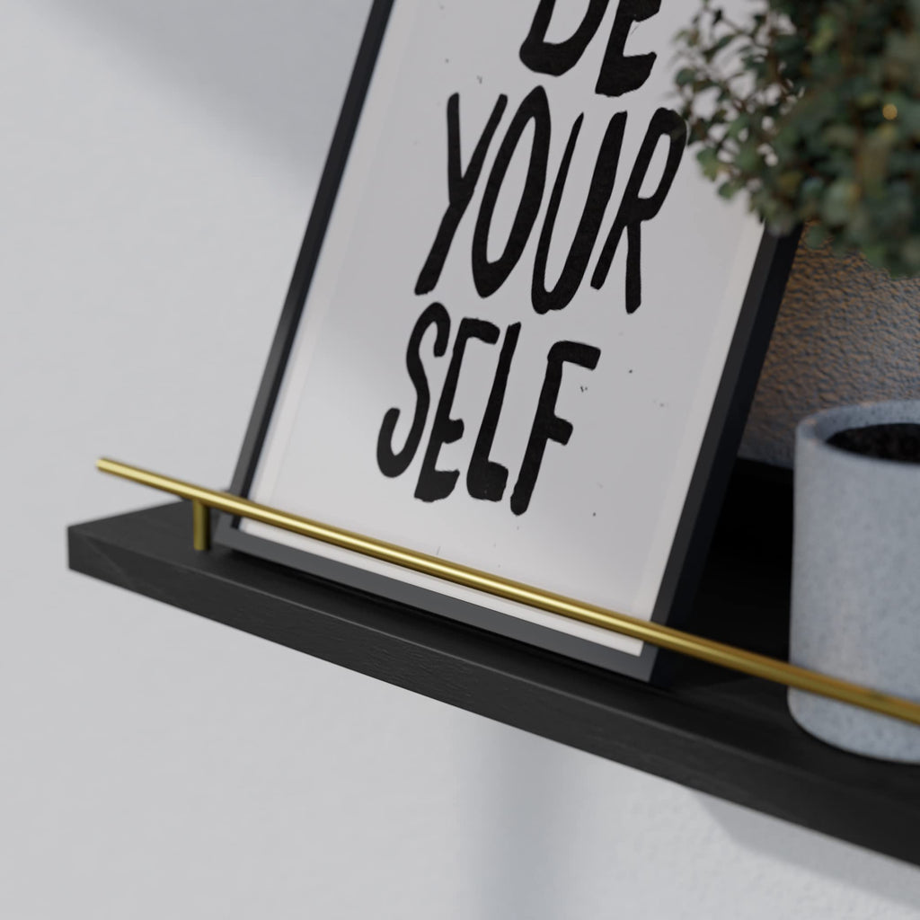 WOPITUES Floating Shelves with Black Metal Guardrail, Shelves for Wall Decor Set of 3, Wall Shelves for Bedroom, Bathroom, Kitchen, Living Room, Plants, Picture Frames, Art- Black