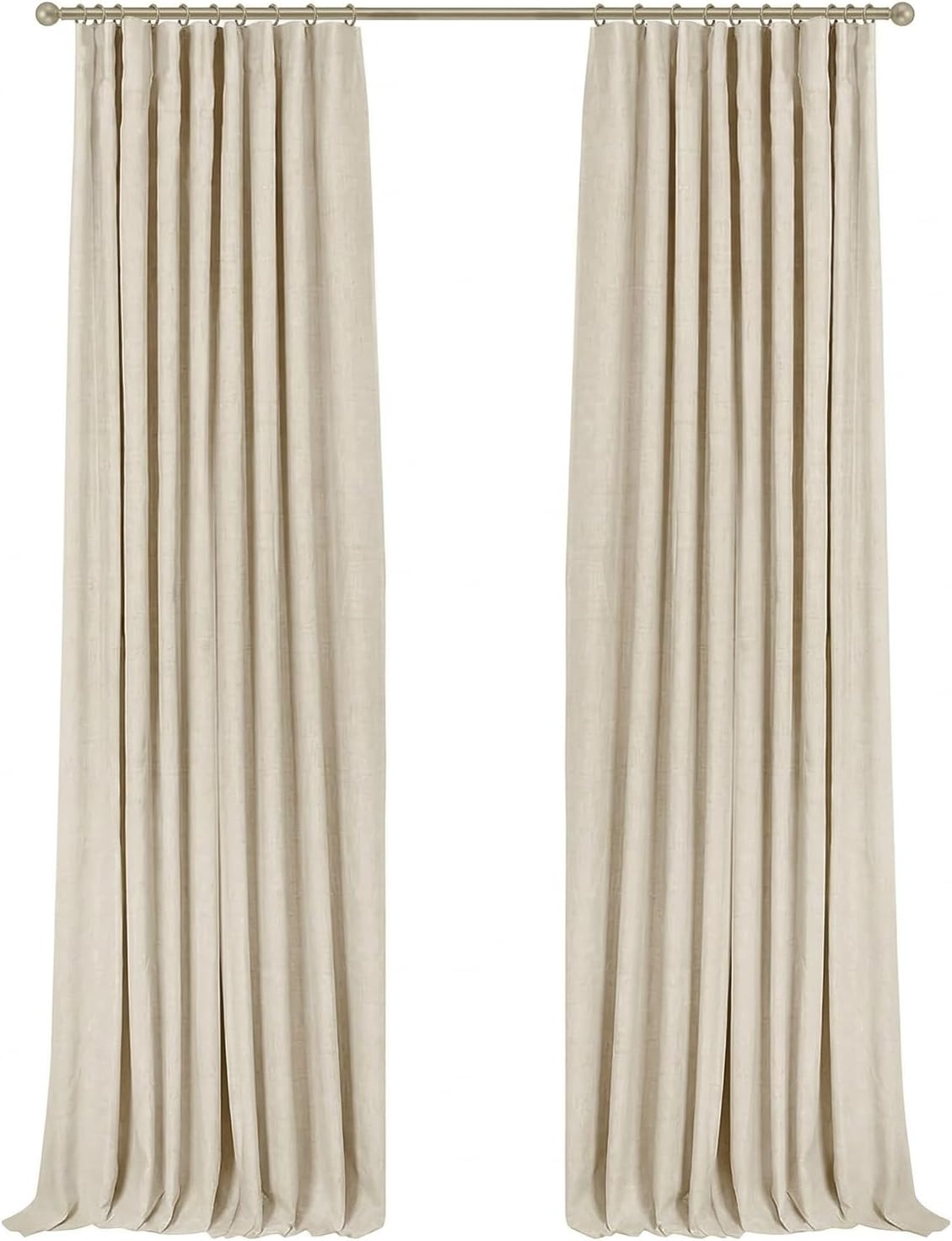 INOVADAY 100% Blackout Curtains for Bedroom, Black Out Curtains 84 Inch Long, Clip Rings Linen Blackout Drapes, Thermal Insulated Room Darkening for Living Room, 2 Panels - Beige,W50xL84