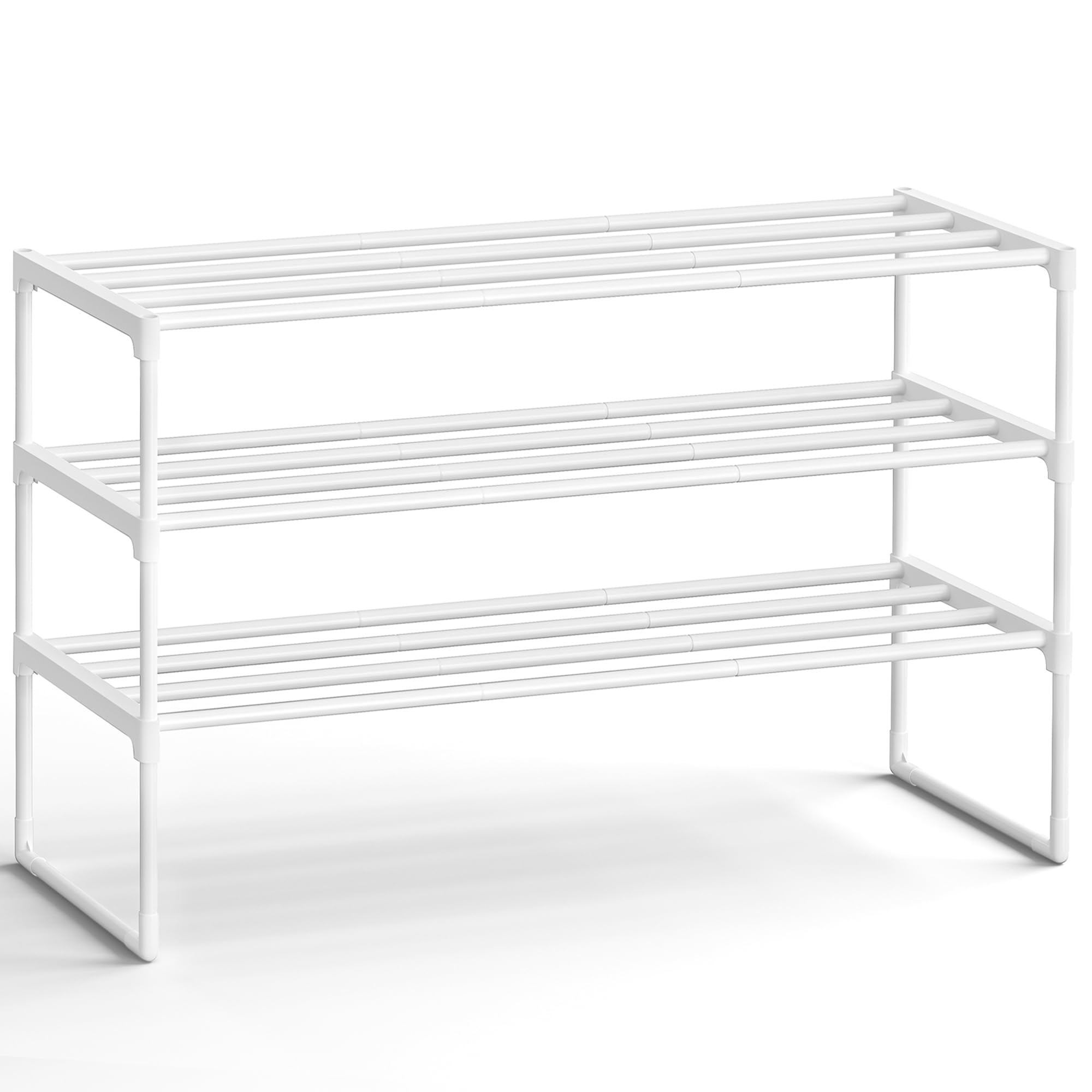 SONGMICS Shoe Rack, 3-Tier Shoe Organizer, Metal Storage Shelf, Upright or Upside Down, for 16-20 Pairs, Stackable, for Entryway, 11.8 x 36.2 x 21.7 Inches, Black ULSA303B02